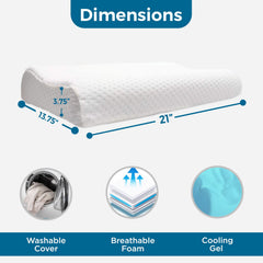 Cervical Memory Foam Cooling Gel Pillow, White & Blue - 21l X13.75w X3.75h Inch | Neck Pain Support, Pillow For Shoulder & Head, Orthopedic Contour, Pillow With Washable Cover - Pack Of 4