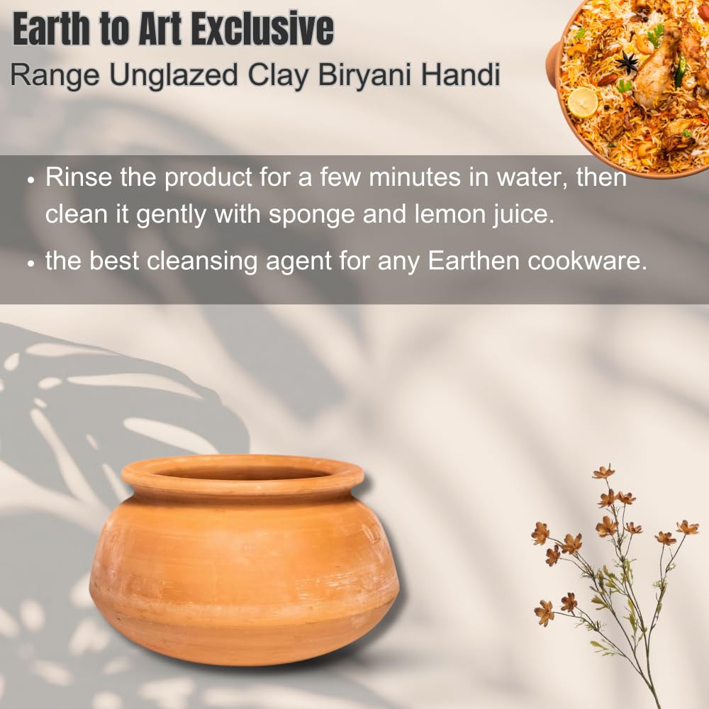 Clay Handi, Red-Ochre (Gerua) | Exclusive Range Unglazed Earthen Pot For Cooking 3 Liters, Pack Of 2 Clay Handi, Red-Ochre (Gerua) | Exclusive Range Unglazed Earthen Pot For Cooking 3 Liters, Pack Of 2