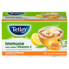 Tetley Lemon & Honey Green Tea - 25 Tea Bags Envelopes | Immune With Added Vitamin C - Rich In Antioxidants, Medium Caffeine