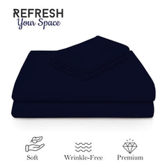 Queen Size Solid Plain Bedsheet Set Includes 2 Pillow Covers - 90 X 95 Inches, Navy Blue | Exceptional Softness & Breathability | Premium Microfiber Material