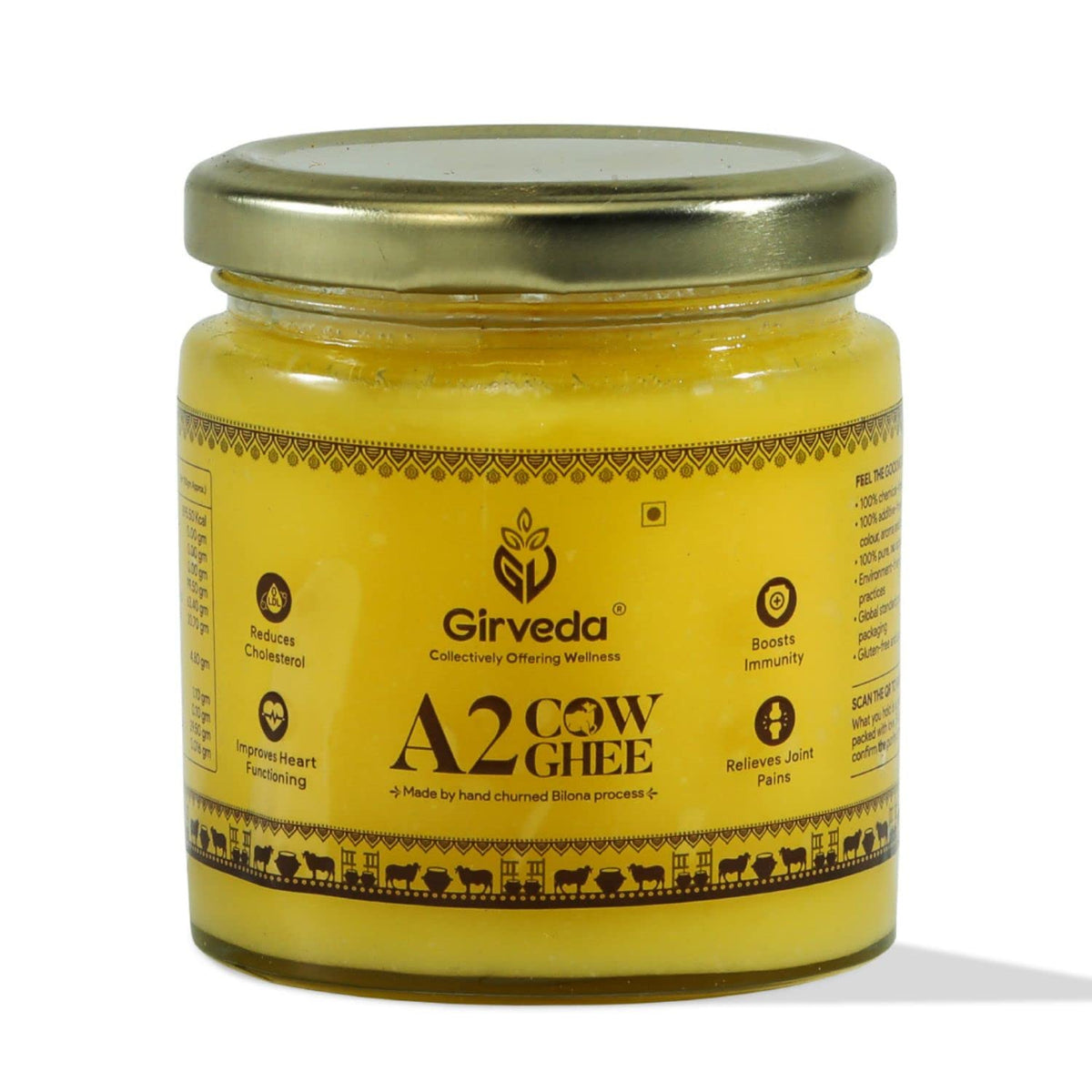 Natural A2 Cow Ghee By Girveda | Natural & Healthy Gir Cow Cultured Desi Ghee Good For Heart Health | (200ml) 6.7 Ounce | Jar Pack