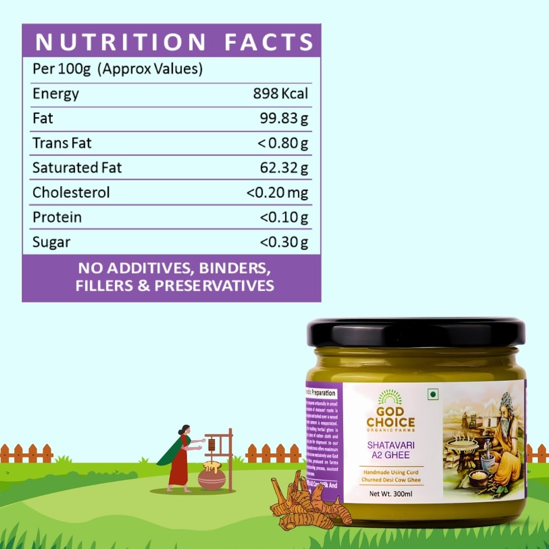 Premium Shatavari A2 Desi Cow Ghee By God Choice Organic Farms | High In Protein Fiber Healthy Desi Ghee For Overall Health | (150ml) 5.0 Ounce | Jar Pack Premium Shatavari A2 Desi Cow Ghee By God Choice Organic Farms | High In Protein Fiber Healthy Desi Ghee For Overall Health | (150ml) 5.0 Ounce | Jar Pack