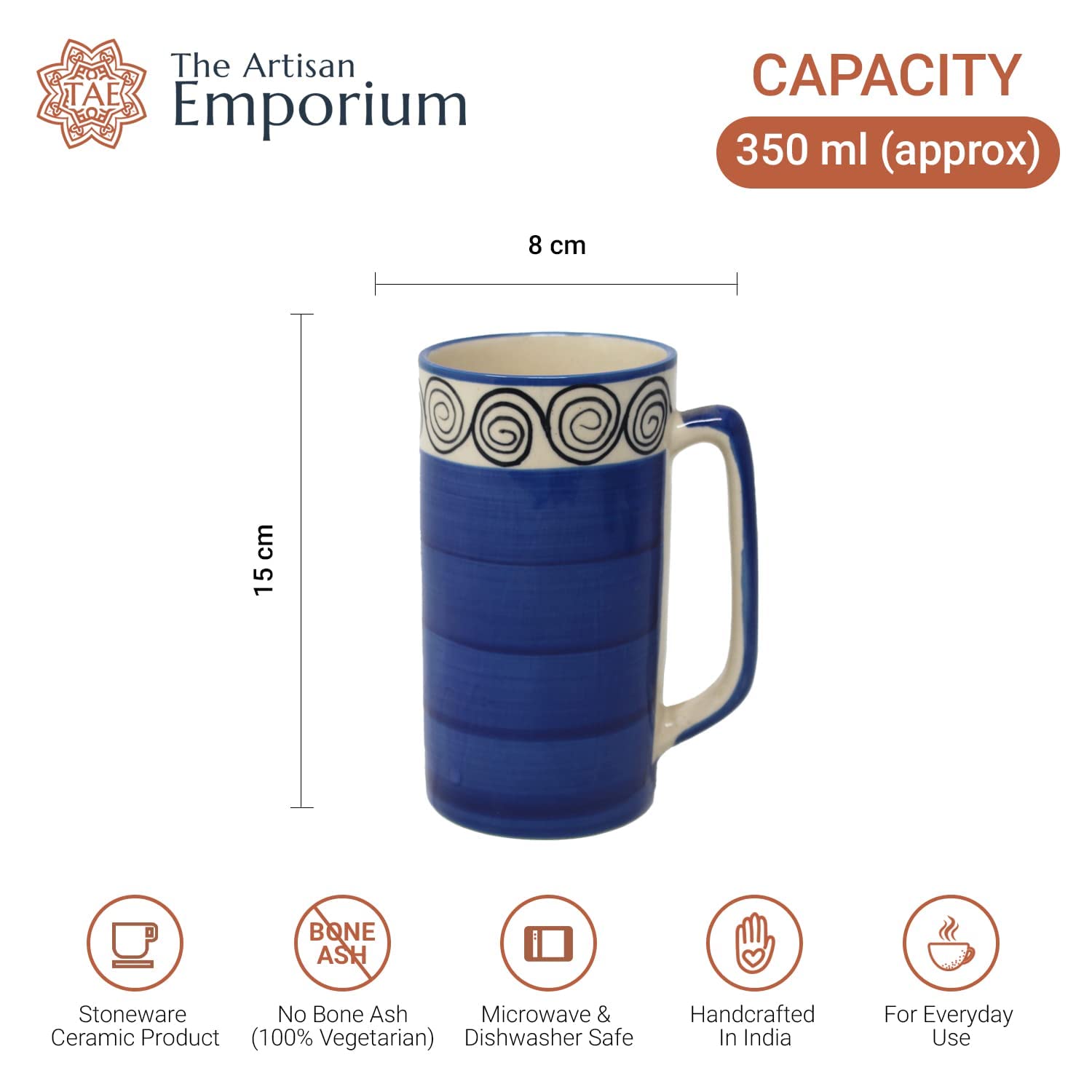 Hand Painted Blue Swirl Jumbo Ceramic Coffee Mug Set Of 2 - 500ml Each | Milk Mugs & Ceramic Beer Mugs Set Of 2 Large Mugs - Microwave Safe & Dishwasher Safe Hand Painted Blue Swirl Jumbo Ceramic Coffee Mug Set Of 2 - 500ml Each | Milk Mugs & Ceramic Beer Mugs Set Of 2 Large Mugs - Microwave Safe & Dishwasher Safe