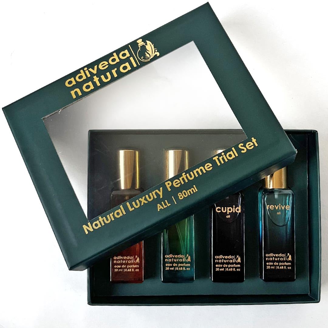 Adiveda Natural Eau De Parfum Gift Set Combo Of 4 Fragrances For Unisex 20ml 0.6 Fl.oz. | Ideal For Every Occasion Adiveda Natural Eau De Parfum Gift Set Combo Of 4 Fragrances For Unisex 20ml 0.6 Fl.oz. | Ideal For Every Occasion