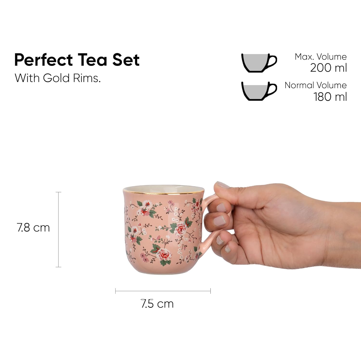 Ceramic Floral Tea Cups Set Of 6 - Pink Floral, 180ml Each | Tea Cup Set Of 6 - Premium Stoneware Tea Set | Ceramic Tea Cup With Glossy Finish - Small Cups For Tea | Microwave Safe & Dishwasher Safe Ceramic Floral Tea Cups Set Of 6 - Pink Floral, 180ml Each | Tea Cup Set Of 6 - Premium Stoneware Tea Set | Ceramic Tea Cup With Glossy Finish - Small Cups For Tea | Microwave Safe & Dishwasher Safe