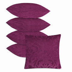 Microfiber Square Pillow Cushion For Sofa & Bed, Wine - 24 X 24 Inch | Soft, Fluffy For Comfort & Back Support | Breathable, Washable | Premium Velvet Outer Cover With Zip - Set Of 5