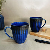 Handcrafted Midnight Blue Drip Ceramic Coffee Mug Set Of 2 - 350ml Each | Ceramic Mugs For Coffee, Tea, Milk - Microwave Safe & Dishwasher Safe