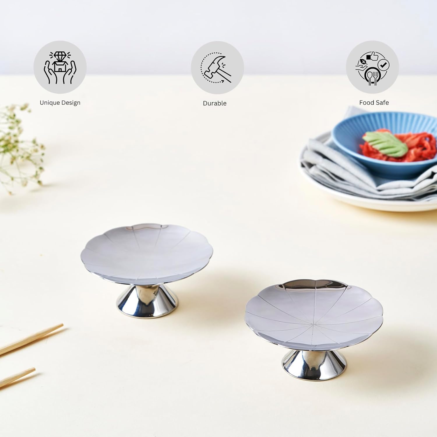 Chrome Stainless Steel Serving Platter - Poppy Series | Multipurpose Serving Tray For Sweets, Cookies, Dry Fruits & Other Snacks - Serve Ware, Dinnerware & Tableware Chrome Stainless Steel Serving Platter - Poppy Series | Multipurpose Serving Tray For Sweets, Cookies, Dry Fruits & Other Snacks - Serve Ware, Dinnerware & Tableware