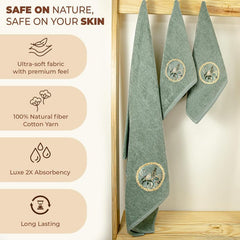 Akiko Home Prima Dream 100% Cotton 1 Bath & 2 Hand Towel 1000 Gsm | Soft, Absorbent & Durable, Cotton Bath Towel | Pack Of 3 (Green)