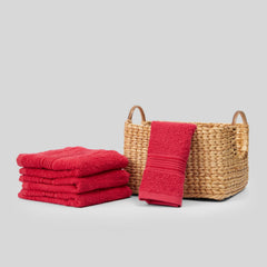 Kopa Quick Dry 100% Cotton Soft Terry Face Towel 640 Gsm | Quick Dry 100% Cotton Super Absorbent, Lightweight (D'Ross) Face Towel (Red)- Pack Of 4