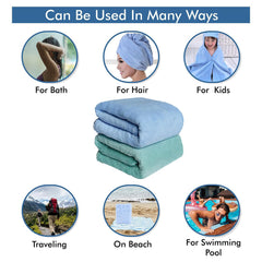 Urbanleaf Microfiber Large Bath Towel Quick Dry Super Absorbent Bath Towel | Towel For Bath, Travel, Gym, Beach, Pool & Yoga (Blue & Green)