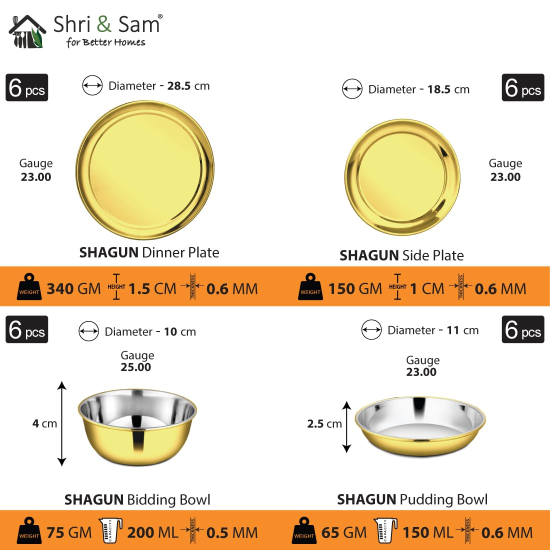 Stainless Steel Shagun Solid Dinner Set, 50 Pcs Set Gold | Easy To Wash - Dishwasher Safe Stainless Steel Shagun Solid Dinner Set, 50 Pcs Set Gold | Easy To Wash - Dishwasher Safe
