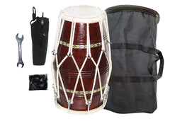 Rope Rings Dholak With Full Tool Kit Bag, Tuning Key, Belt - Brown | Perfectly Symmetric Round Dholak - Dholak For Festival, Wedding, Satsang | Very Easy To Tune