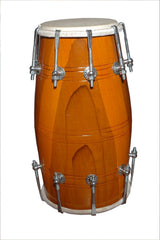 Wooden Musical Dholak Instrument Drum Nuts & Bolt - Brown | Perfectly Symmetric Round Dholak - Dholak For Festival, Wedding, Satsang | Goat Skin On The Tune & Bass Head