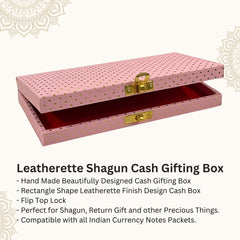 Decorative Shagun Cash Gift Box For Money Gaddi, Jewellery, Gifting Sagan Wedding Occasion, Dot Pattern, Leatherette Finish Rectangle Shape, Colour - Baby Pink