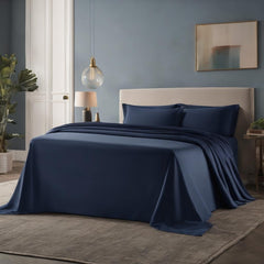 King Size 2 Fitted Bedsheet With 4 Pillowcases - 78 X 84 Inches, Navy Blue | Premium 100% Cotton Bedsheet | Durable & Long-Lasting