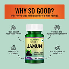 Morpheme Remedies Jamun 500mg, Control Sugar & Powerful Source Of Antioxidants | 60 Veg Capsules 100gm 0.2lbs Each Pack Of 3