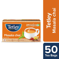 Tetley Masala Chai Flavored Tea - 50 Tea Bags | Environment Friendly Tea Bags, Biodegradable - Caffeine Free, Plastic Free