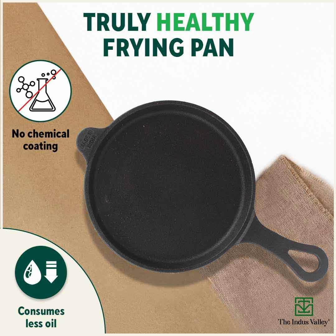 Pre-Seasoned Black Cast Iron Shallow Fry Pan With Long Loop Handle - Medium, 25 Cm, 9.8 Inch, 2.2 Kg | Induction Friendly, Nonstick Fry Pan, 100% Pure & Toxin Free, No Chemical Coating Pre-Seasoned Black Cast Iron Shallow Fry Pan With Long Loop Handle - Medium, 25 Cm, 9.8 Inch, 2.2 Kg | Induction Friendly, Nonstick Fry Pan, 100% Pure & Toxin Free, No Chemical Coating