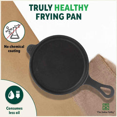 Pre-Seasoned Black Cast Iron Shallow Fry Pan With Long Loop Handle - Medium, 25 Cm, 9.8 Inch, 2.2 Kg | Induction Friendly, Nonstick Fry Pan, 100% Pure & Toxin Free, No Chemical Coating
