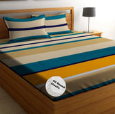 Queen Size Double Bedsheet With 2 Pillow Cover - Size 60 X 78 X 10 Inches, Multicolor | Cotton Elastic Fitted All Around Bedsheet - Breathable & Wrinkle Free