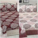 Double Bedsheet With 2 Pillow Cover - Size 90 X 100 Inches, Maroon | Designer Printed Bedsheet Set - Naturally Soft, Breathable, & Skin Friendly