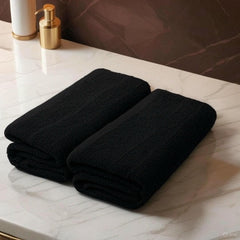 Troveo Super Soft Cotton Hand Towels 400 Gsm | Super Absorbent Multipurpose Hand Towel For Home Gym Workout Traveling Running & Kitchen (Black) - Pack Of 2