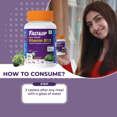 Fast&up Plant Based B12 , With Natural Methylcobalamin, Usda Organic Certified, 100% Natural, Preservative Free, Contributes To Daily Rda Of Vitamin B12 | 60 Tablets , 100gm 0.2lbs