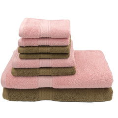 Patpug 100% Indian Cotton Plush Towel Set 2000 Gsm | Highly Absorbent, Fade Resistant, Quick Drying 2 Bath, 2 Hand & 4 Face Towel (Sepia Brown & Baby Pink) - 8 Piece