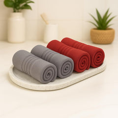 Akiko Home 100% Cotton Essential Series Face Towel 600 Gsm | Soft Absorbent & Durable Washcloth For Men & Women, Compact Travel Towel -Pack Of 4 (Grey & Maroon)