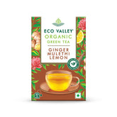 Eco Valley Organic Green Tea - 25 Tea Bags | Ginger Mulethi Lemon Detox Green Tea - Grown In Nilgiris | High Caffeine, Zero Calorie Tea