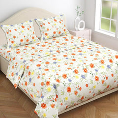 Soft Cotton King Size Bedsheet For Double Bed With 2 Large Size Pillow Covers | 108 X 108 Inches, White & Rust - Ultra Soft, Breathable, Softness | All Season, Summer, Winter