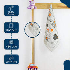 Rangoli 100% Cotton Baby Bath Towel 300 Gsm | Super Soft & Highly Absorbent, Anti-Bacterial, Multipurpose Towels (Light Grey) - Pack Of 1