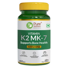 Pure Nutrition Vitamin K2 Mk-7 Supplement For Bone Health | Support Cardiovascular Wellness & Brain Health | 60 Veg Tablets , 100gm 0.2lbs
