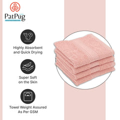 Patpug 100% Indian Ultra Soft Cotton Face Towel 500 Gsm | Napkin, Baby Face Towel, For Facewash, Gym, Travel, Hanky (Baby Pink) | Pack Of 4