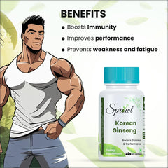 Sprowt Korean Red Ginseng 1000mg Capsules For Men | Supports Brain Function, Boosts Immunity, Energy & Focus | 100 Capsules 150gm 0.3lbs Each Pack Of 3