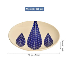 Hand Painted Ceramic Blue Leaf Quarter Plates Set Of 2 - 7 Inches, Blue & White | Dishwasher Safe Small Side Plates - Microwave Safe Snack Plates