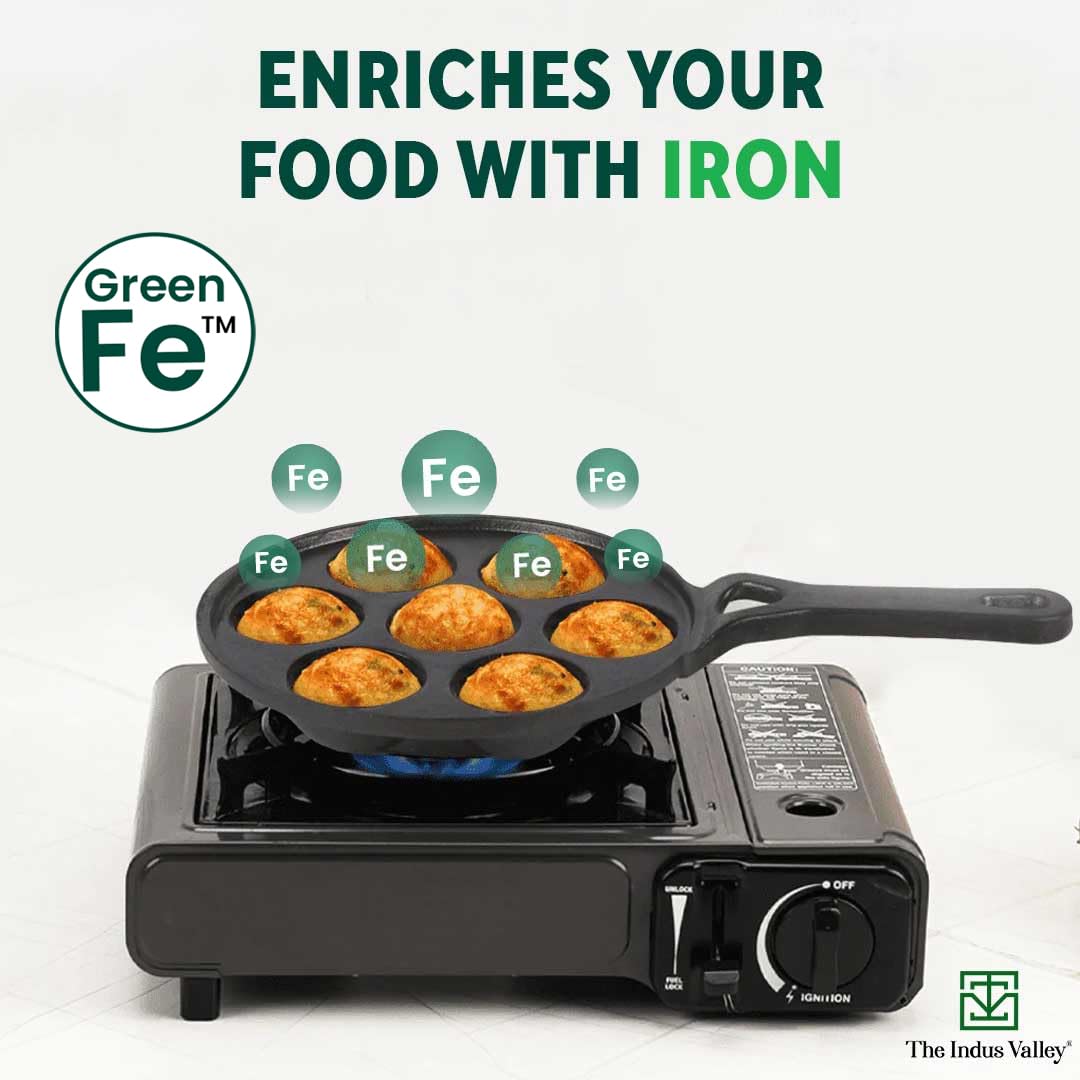 Super Smooth Black Cast Iron Paniyaram Pan With Long Handle & Glass Lid - 7 Pit, 21cm, 8.3 Inch, 1.9 Kg | Gas Compatible, Pre-Seasoned, 100% Toxin-Free, Naturally Nonstick Super Smooth Black Cast Iron Paniyaram Pan With Long Handle & Glass Lid - 7 Pit, 21cm, 8.3 Inch, 1.9 Kg | Gas Compatible, Pre-Seasoned, 100% Toxin-Free, Naturally Nonstick
