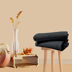 Enchant Home Pure Cotton Waffle Towel 400 Gsm | Lightweight Anti-Microbial & Water Absorbent Soft Touch Quick Drying Bath Towel | Charcoal