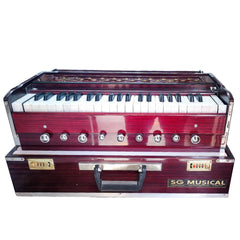 Folding Portable Harmonium Coupler With Padded Bag - 42 Keys, 3.5 Octaves, 9 Stopper (5 Stops + 4 Drones), Two Reeds (Base- Male) - Tuning A440 Hz Pitch