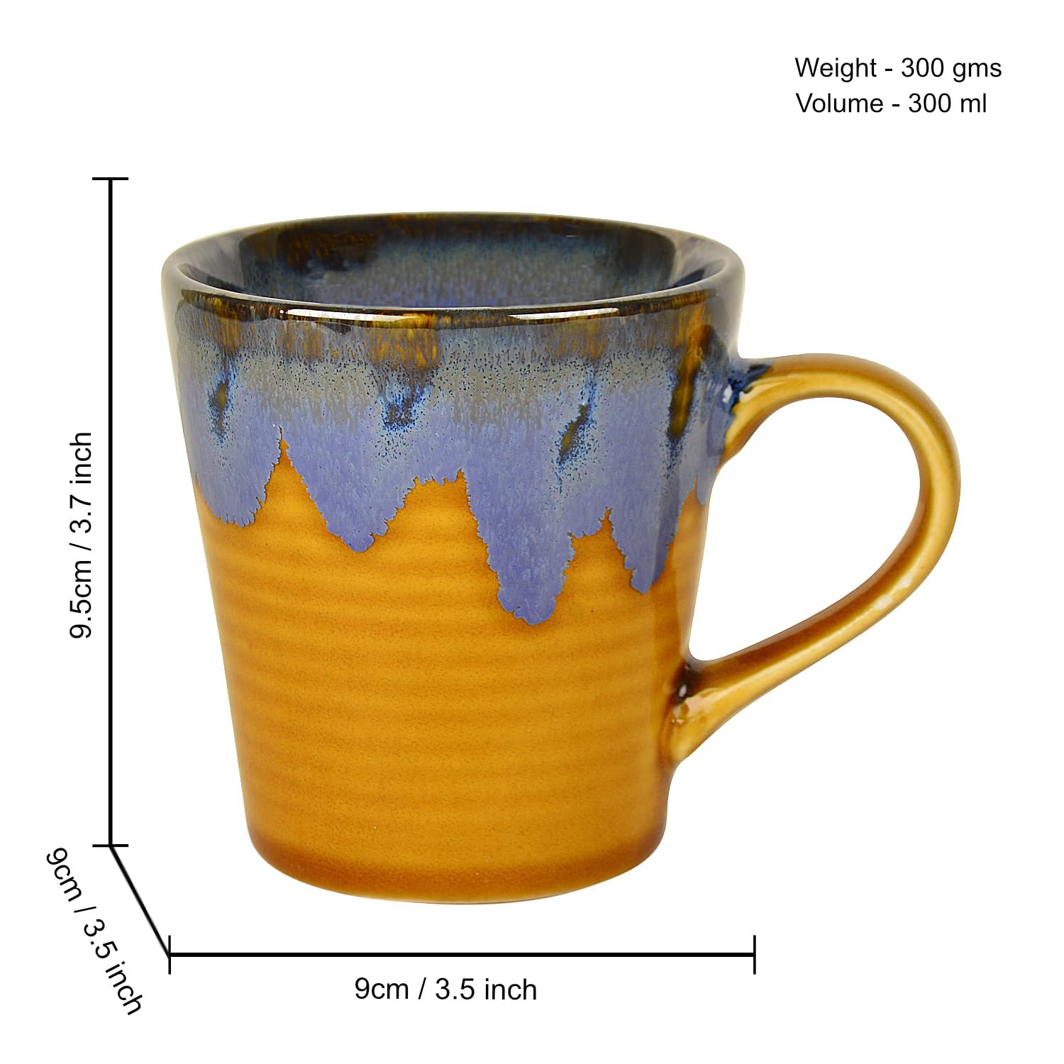 Studio Pottery Flow Design Ceramic Coffee Mugs Set Of 2 - 300ml Each, Golden | Milk Mugs - Chai Cups - Tea Cups & Mugs Studio Pottery Flow Design Ceramic Coffee Mugs Set Of 2 - 300ml Each, Golden | Milk Mugs - Chai Cups - Tea Cups & Mugs