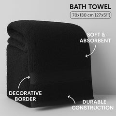 Bless Berries Soft Comfort 100% Cotton Bath Towel 1000 Gsm | Large Size Bathroom Towel For Men & Women (Black) - Pack Of 2