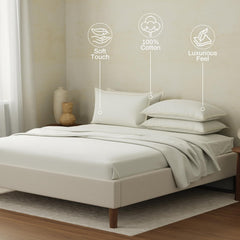 100% Cotton Plain Bedsheet Set With 4 Pillow Covers - 108 X 108 Inches, White | 400 Thread Count - Gift For Weddings Or Anniversary King Size Bedsheet