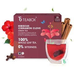 Teabox Hibiscus Cinnamon Clove Green Tea - 25 Pyramid Tea Bags | Natural Hibiscus, Cinnamon & Clove - Antioxidant Rich, Improves Immunity | Low Caffeine, 0% Bitterness