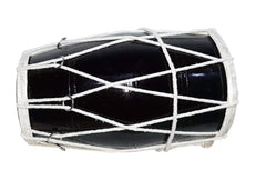 Handmade Dark Black Polish Rope Fitting Dholak - Black | Both Side Goat Skin, Dholak For Festival, Wedding, Satsang - Very Easy To Tune