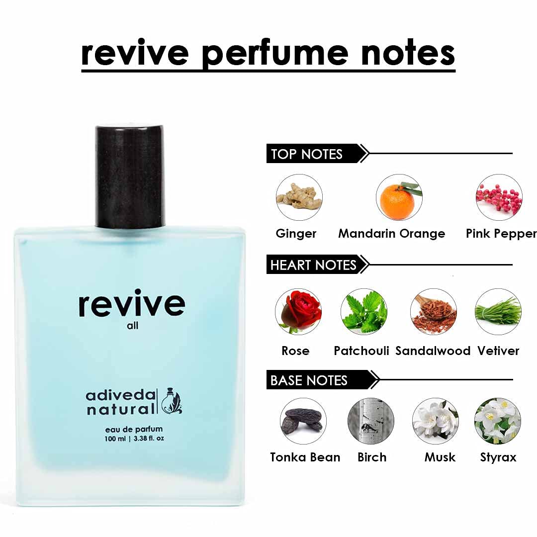 Adiveda Natural Revive Unisex Eau De Parfum 100ml 3.38 Fl.oz. | Spicy Woody Musky Fragrance For Men And Women Adiveda Natural Revive Unisex Eau De Parfum 100ml 3.38 Fl.oz. | Spicy Woody Musky Fragrance For Men And Women