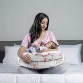 Feeding Pillow For New Born Baby, 5 In 1 Multipurpose Use, White & Red Color | Nursing Pillow With Belt & Hoop For Breastfeeding With Cotton Removable Cover | Baby Support Pillow