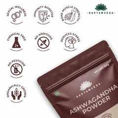 Saptamveda Premium Organic Ashwagandha Roots Powder Withania Somnifera, For Men And Women, Concentrated Extract Ratio Of 5:1. Enhance Your Daily Regimen Effortlessly | 150gm 0.3lbs