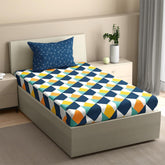 Cotton Elastic Fitted Single Bedsheet With 1 Pillow Cover | 72 X 30 Inches, Blue - Breathable & Durable, Soft & Perfect For All Seasons