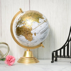 Educational World Globe With Heavy Metal Arc & Base, For Home Decor & Office Political Globe For Kids & Students (8" White) Pack Of 1